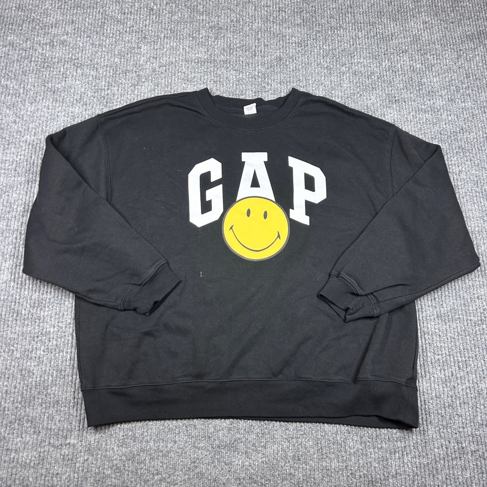 Gap Sweatshirt Mens XL Smiley Originals Black Crewneck Graphic Logo Pullover